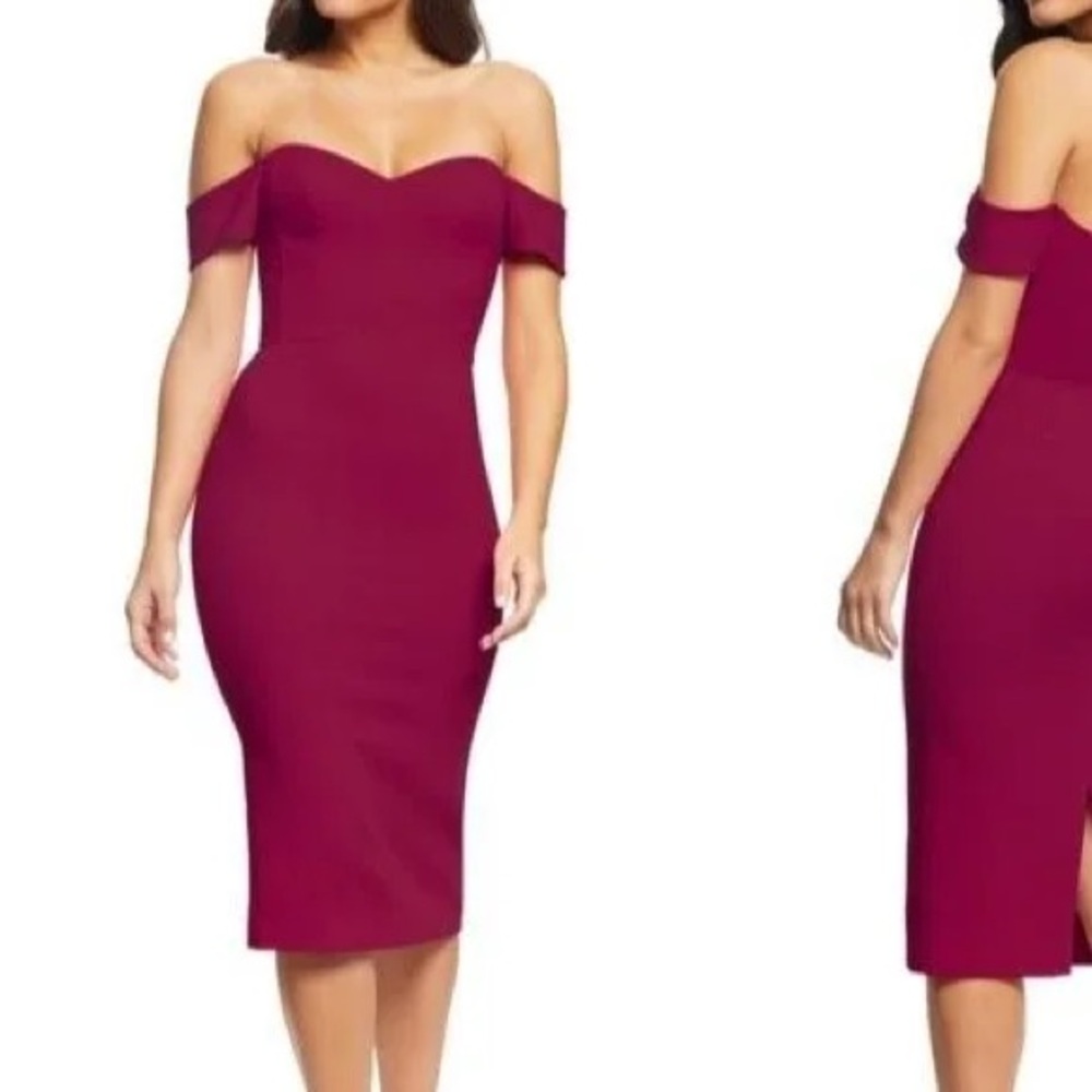 Dress the Population Off-Shoulder Wine Midi Dress
